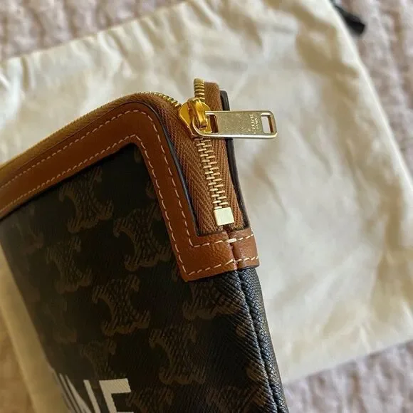 Celine Black and Brown Logo Clutch